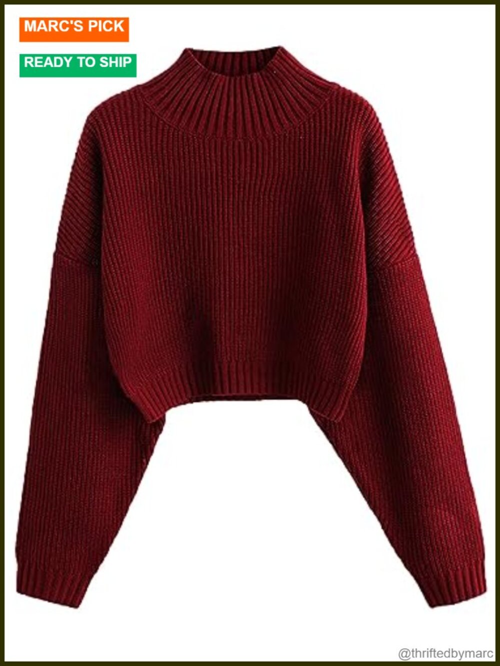 Cropped Turtleneck Sweater Lantern Sleeve Ribbed Knit Pullover Women's Top
